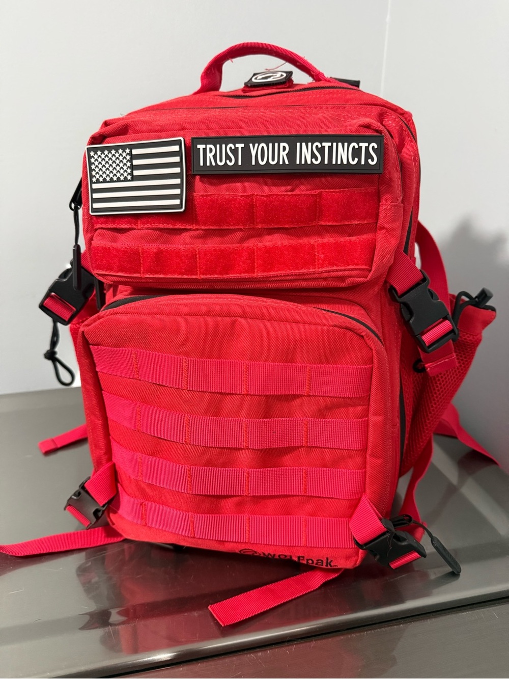 Red Tactical Backpack - Trust Your Instincts Patch